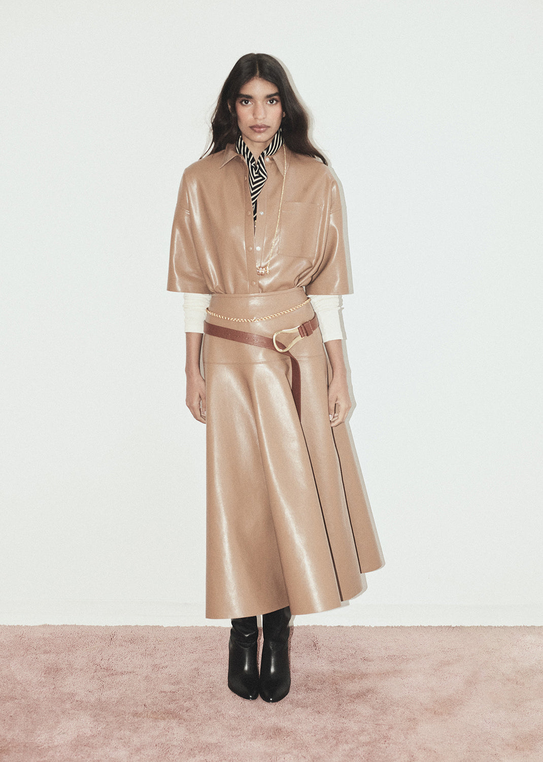 Vita Maxi Leather Skirt in Pale Toffee