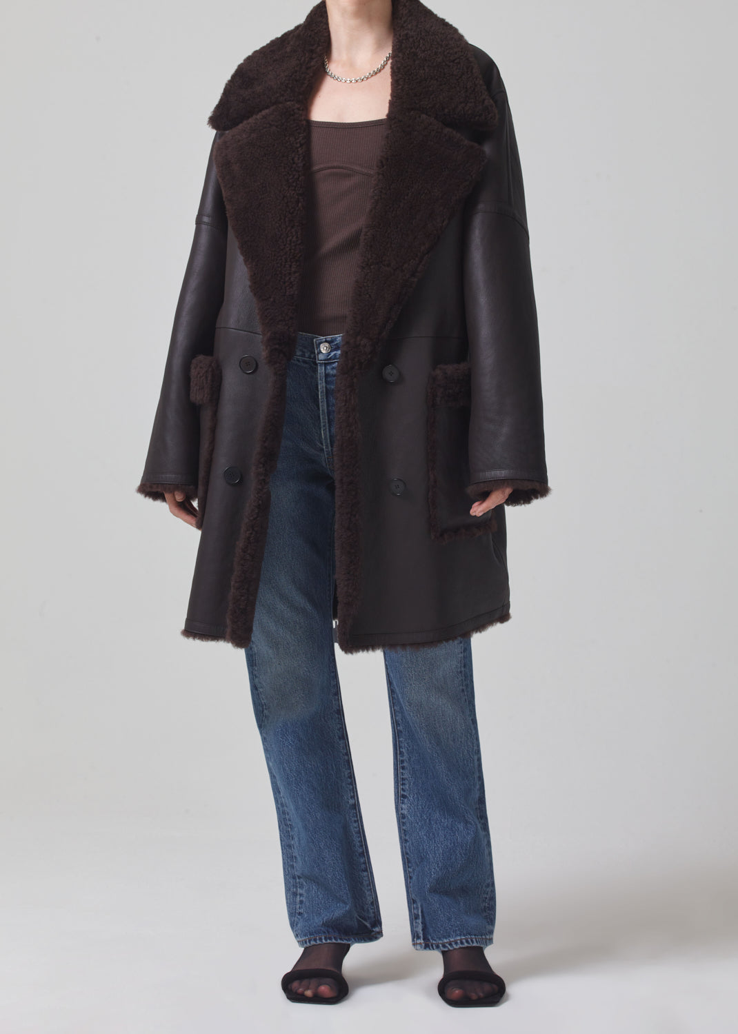Elodie Shearling Coat in Brown Icelandic Merino front