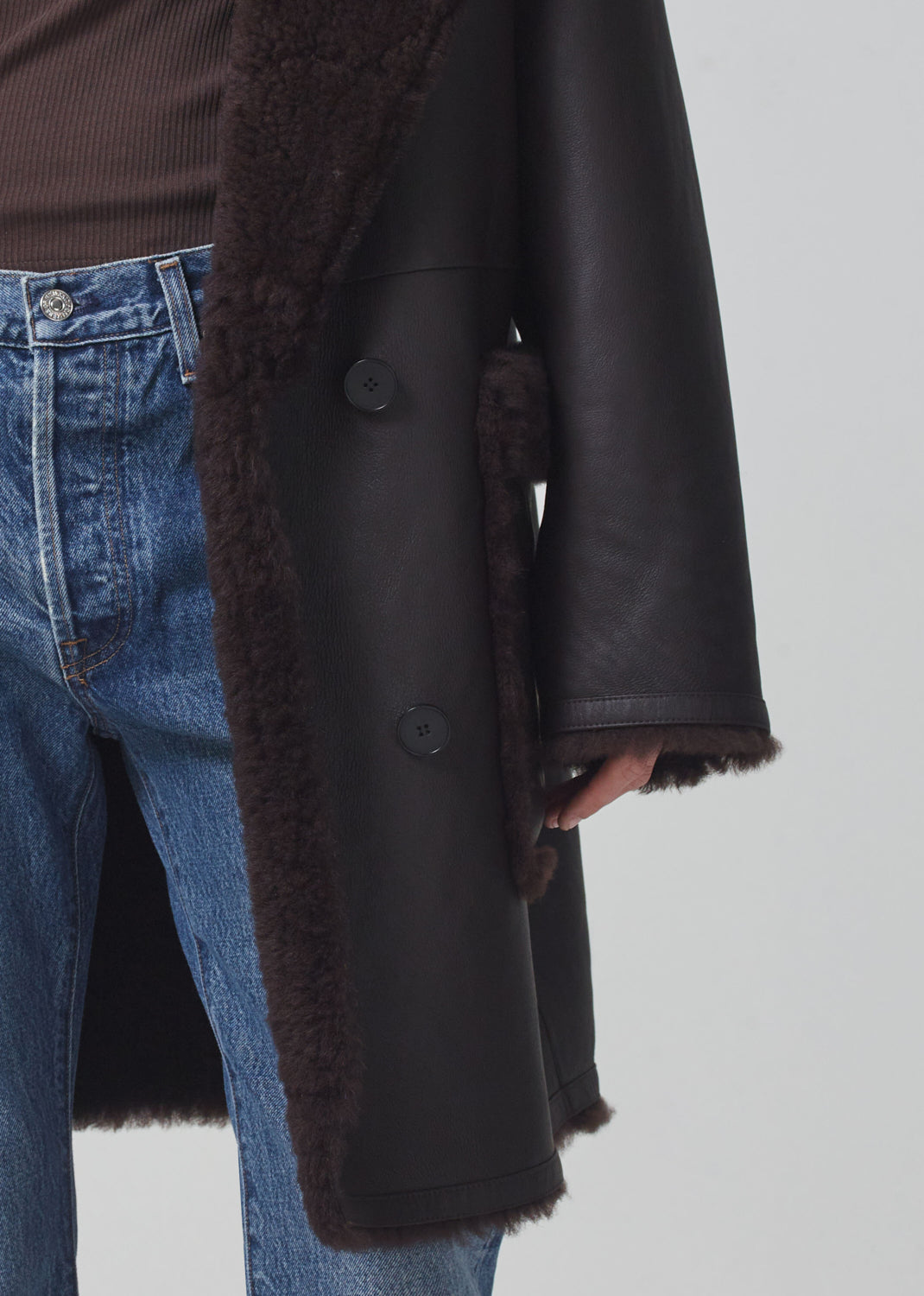 Elodie Shearling Coat in Brown Icelandic Merino detail