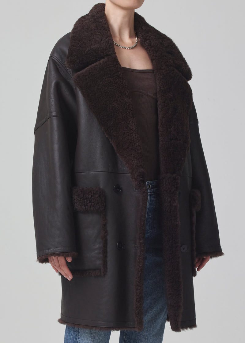 Elodie Shearling Coat in Brown Icelandic Merino front