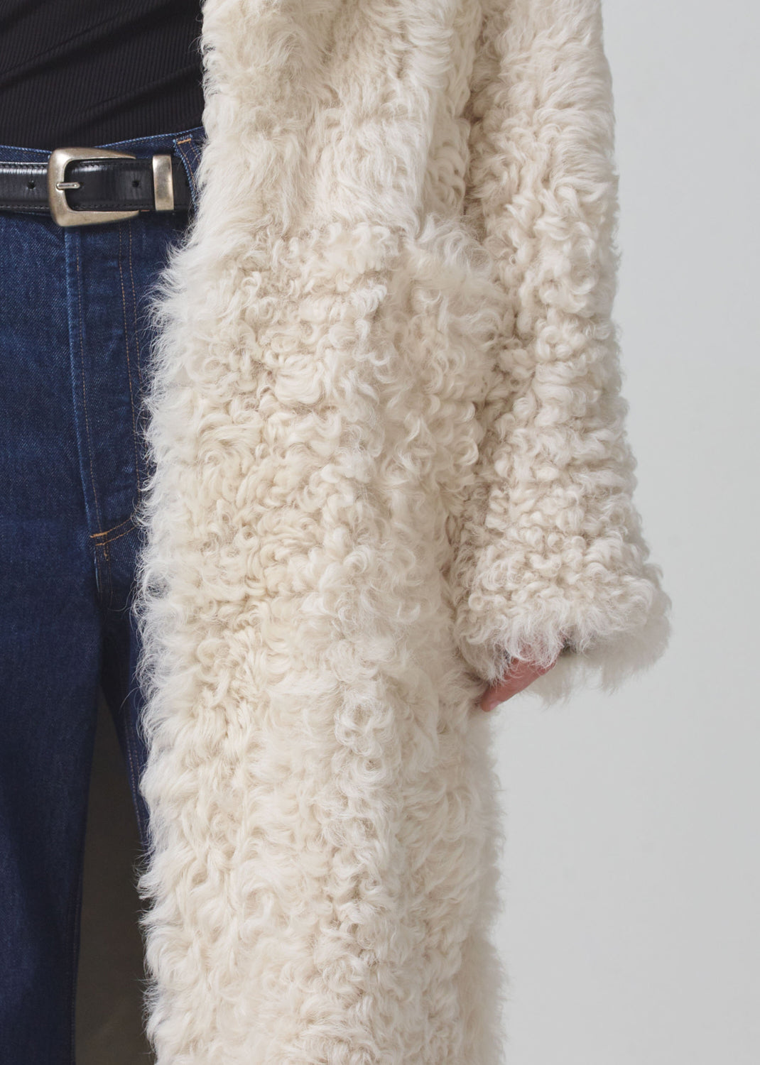 Etta Shearling Coat in Winter White Toscana detail