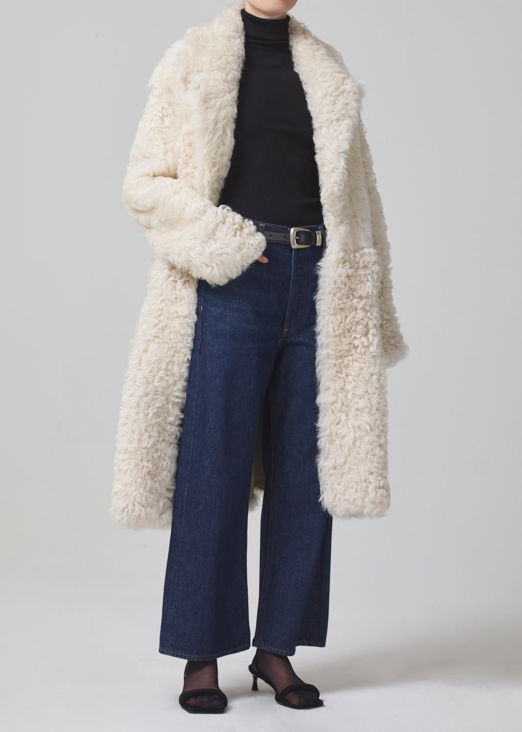 Etta Shearling Coat in Winter White Toscana front