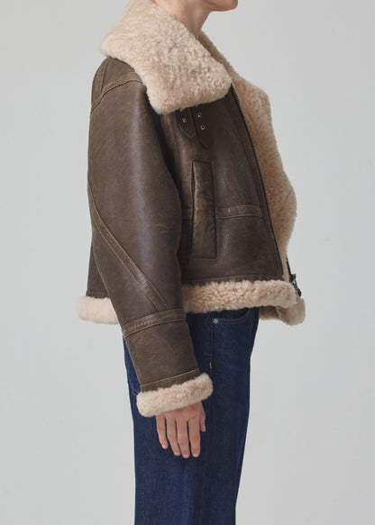 Liv Shearling Jacket in Mocha Brown Nappa side
