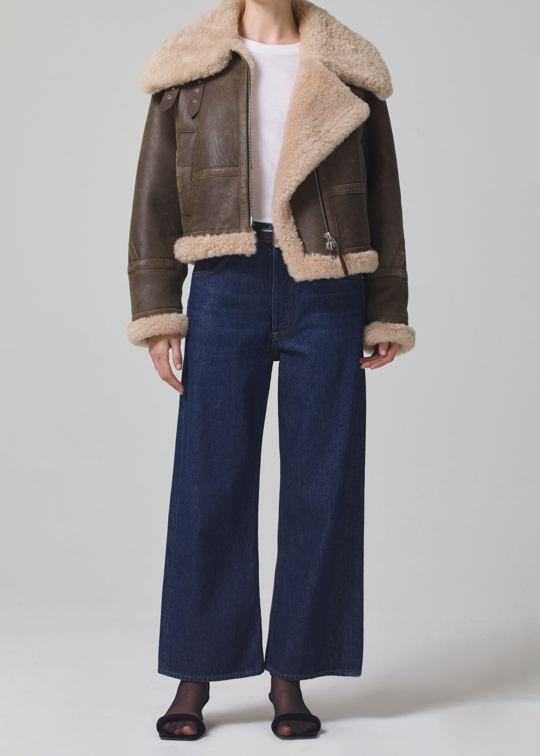 Liv Shearling Jacket in Mocha Brown Nappa front