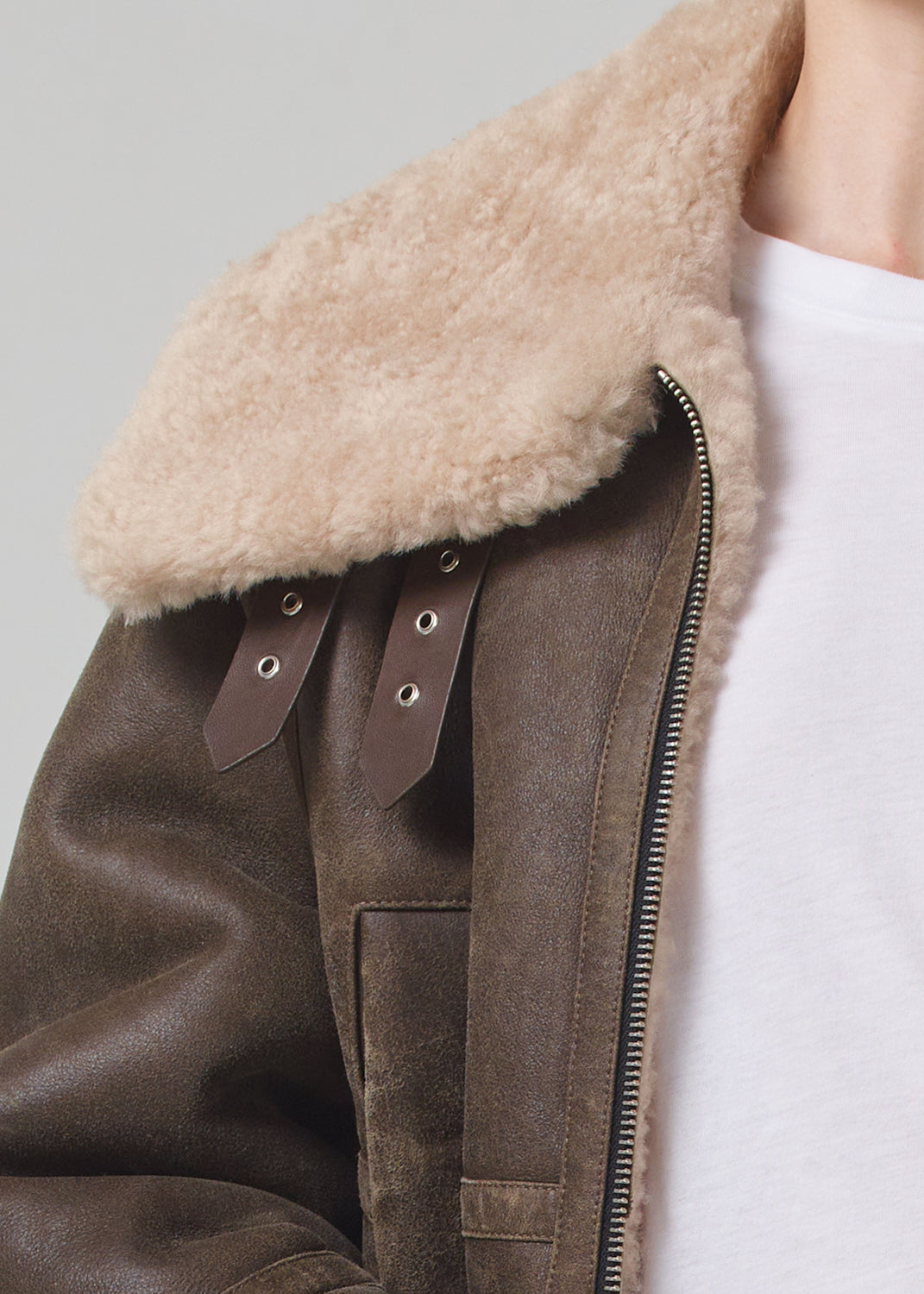 Liv Shearling Jacket in Mocha Brown Nappa detail