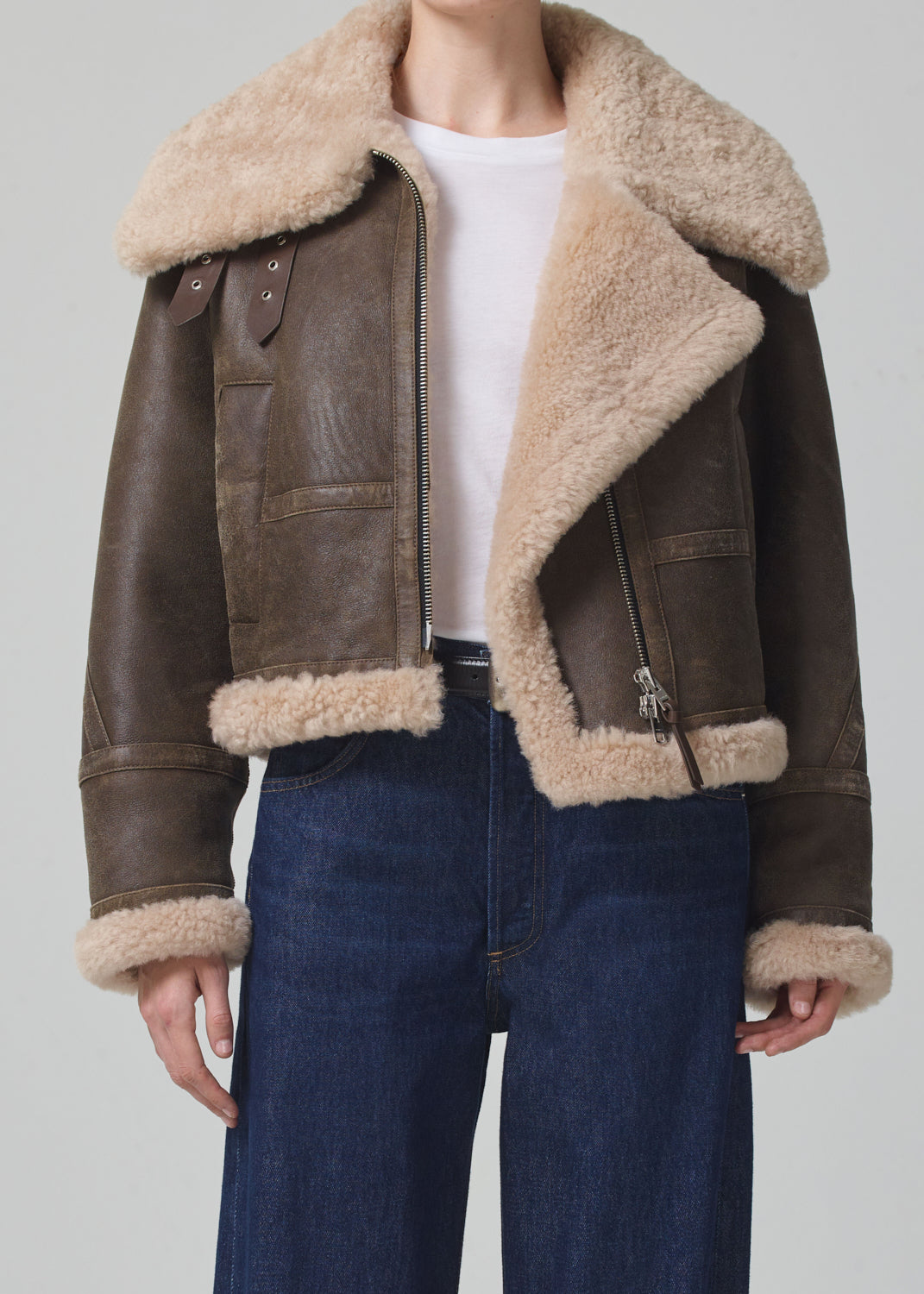 Liv Shearling Jacket in Mocha Brown Nappa front