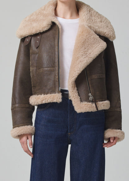 Liv Shearling Jacket in Mocha Brown Nappa front
