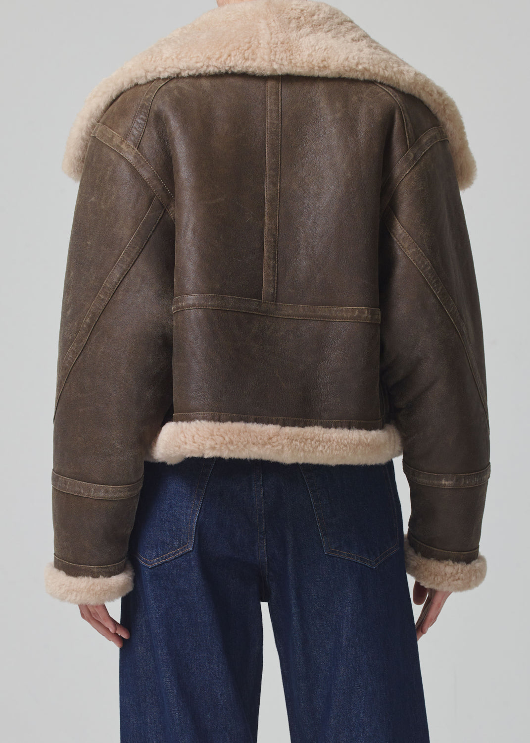 Liv Shearling Jacket in Mocha Brown Nappa back