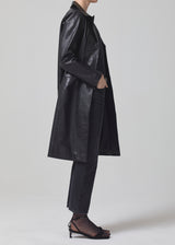 Bay Leather Coat in Shiny Cracked Black side