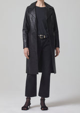 Bay Leather Coat in Shiny Cracked Black front