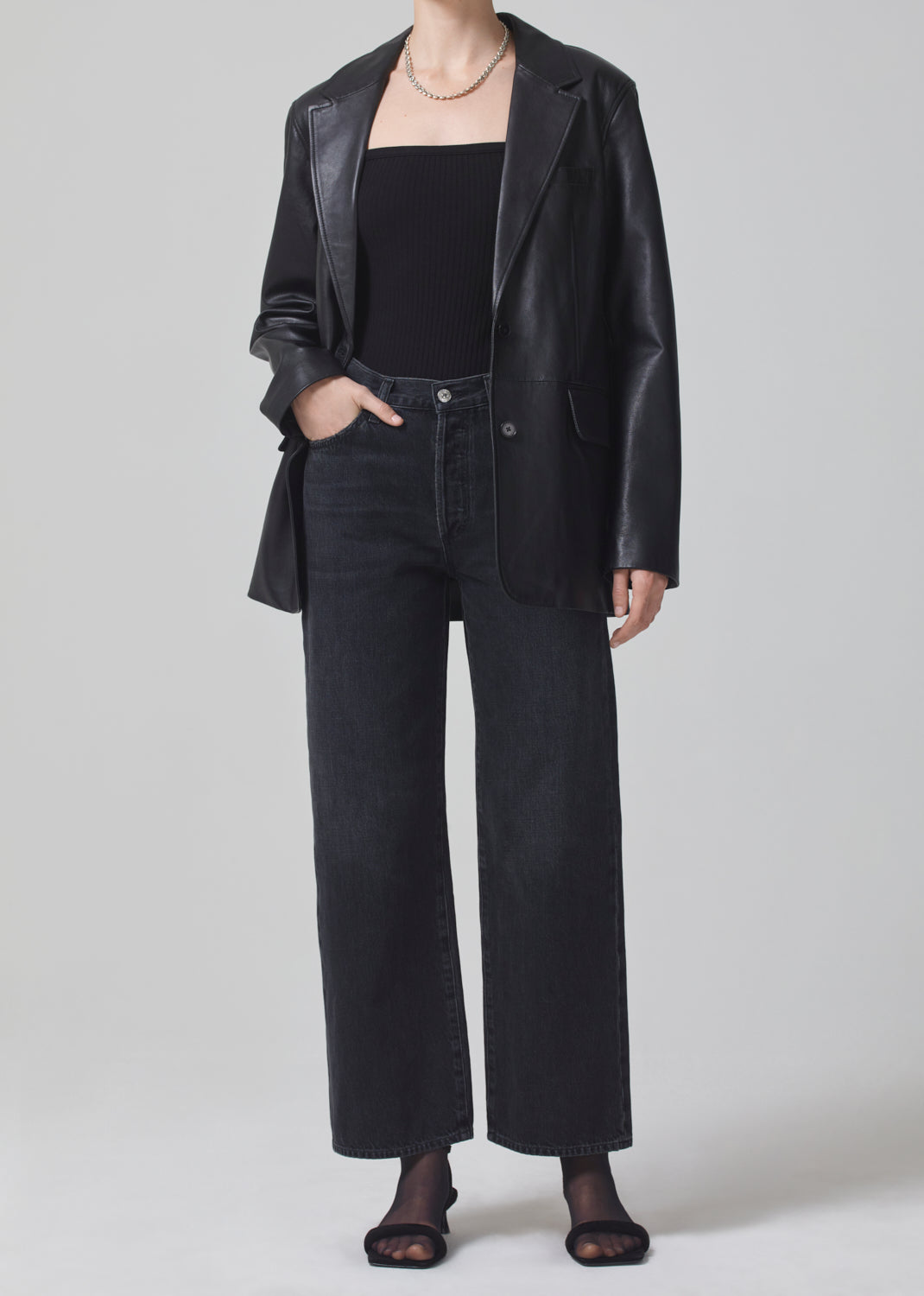 Orla Leather Blazer in Black