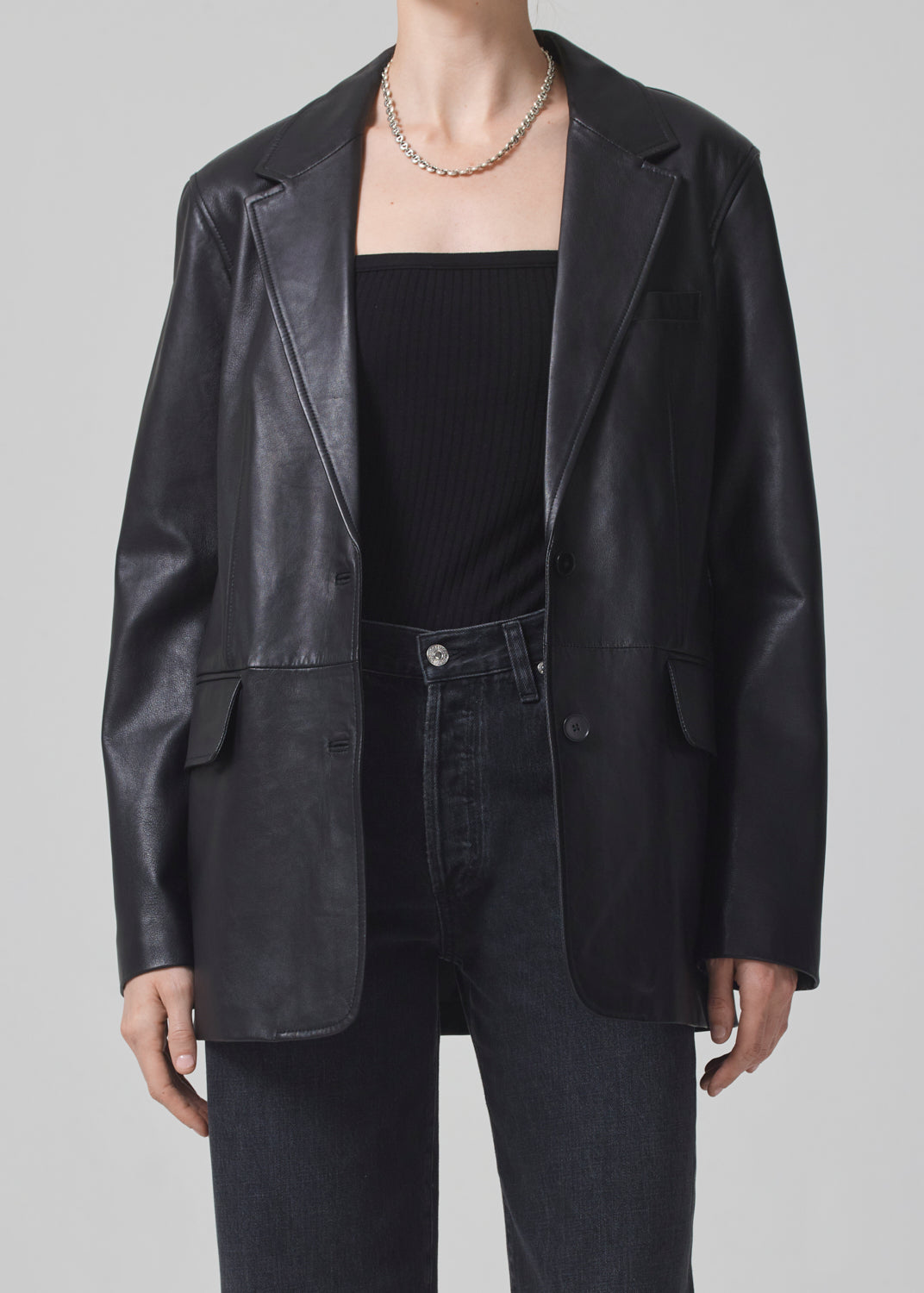 Orla Leather Blazer in Black