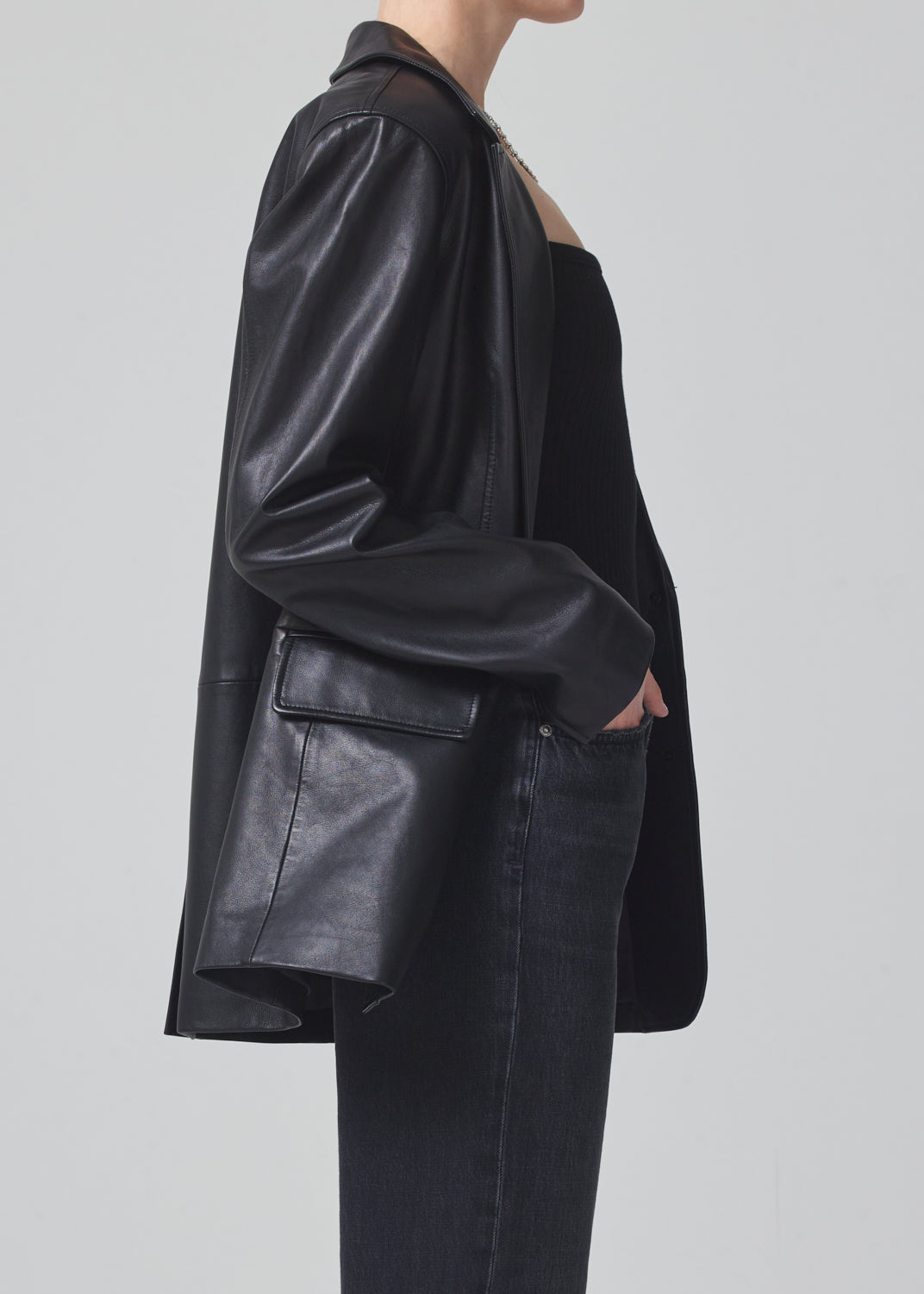Orla Leather Blazer in Black