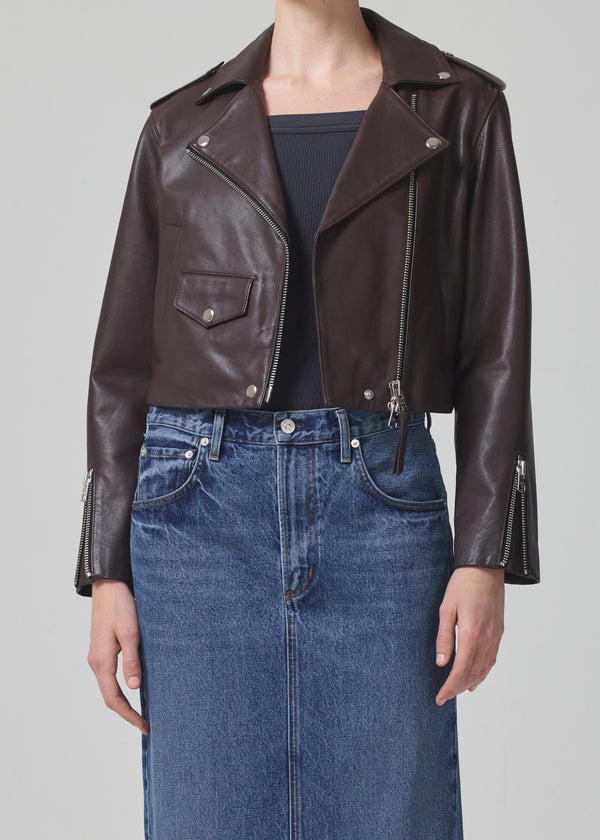 Aria Leather Biker in Bitter Chocolate front