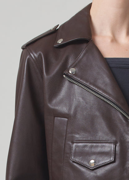 Aria Leather Biker in Bitter Chocolate detail
