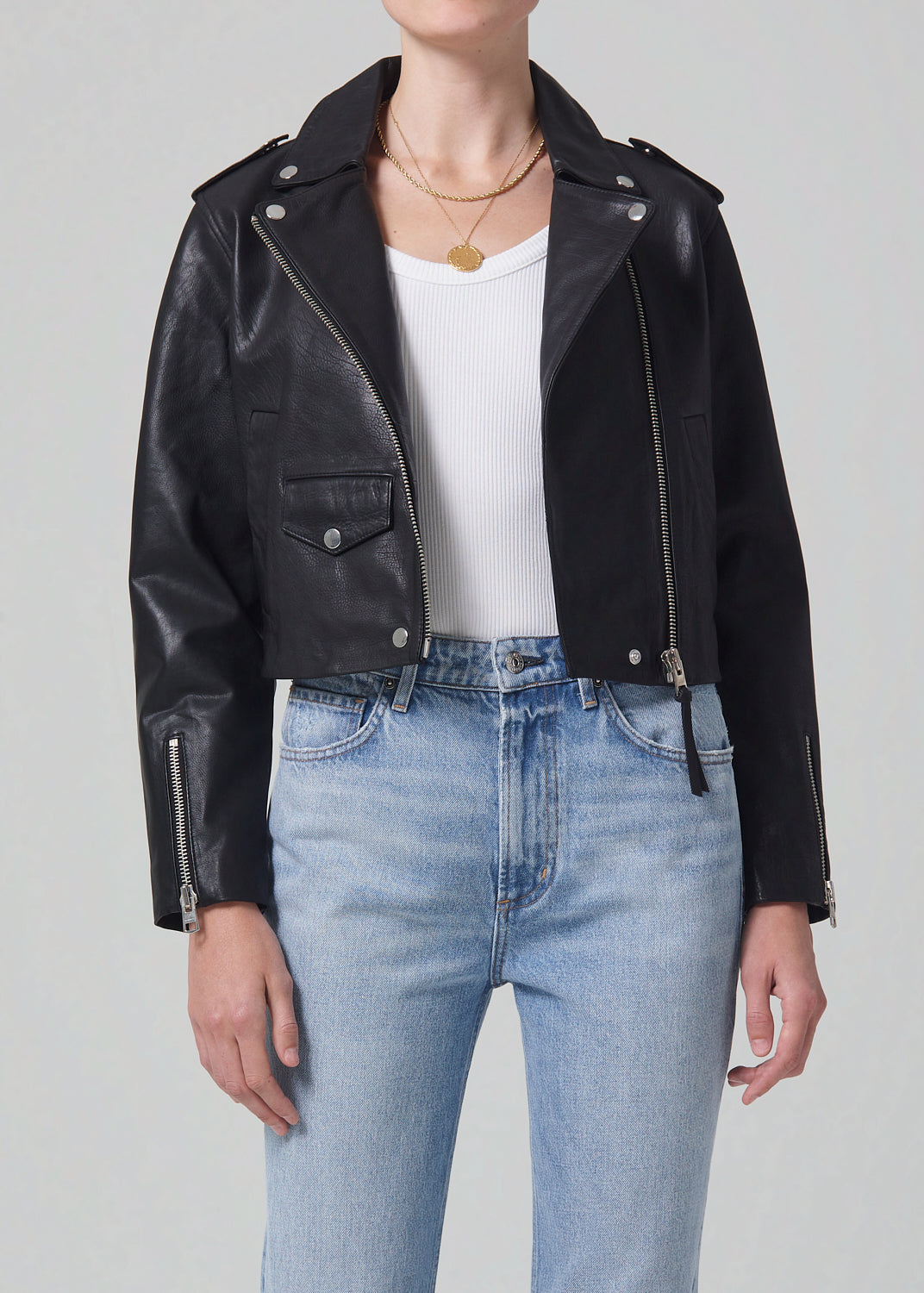 Aria Leather Biker in Black