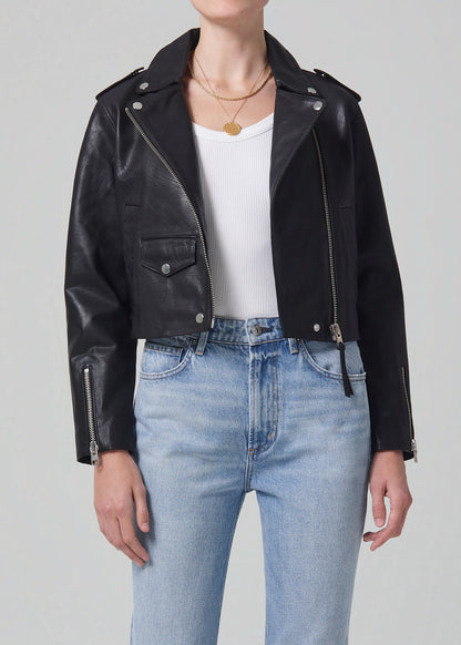 Aria Leather Biker in Black