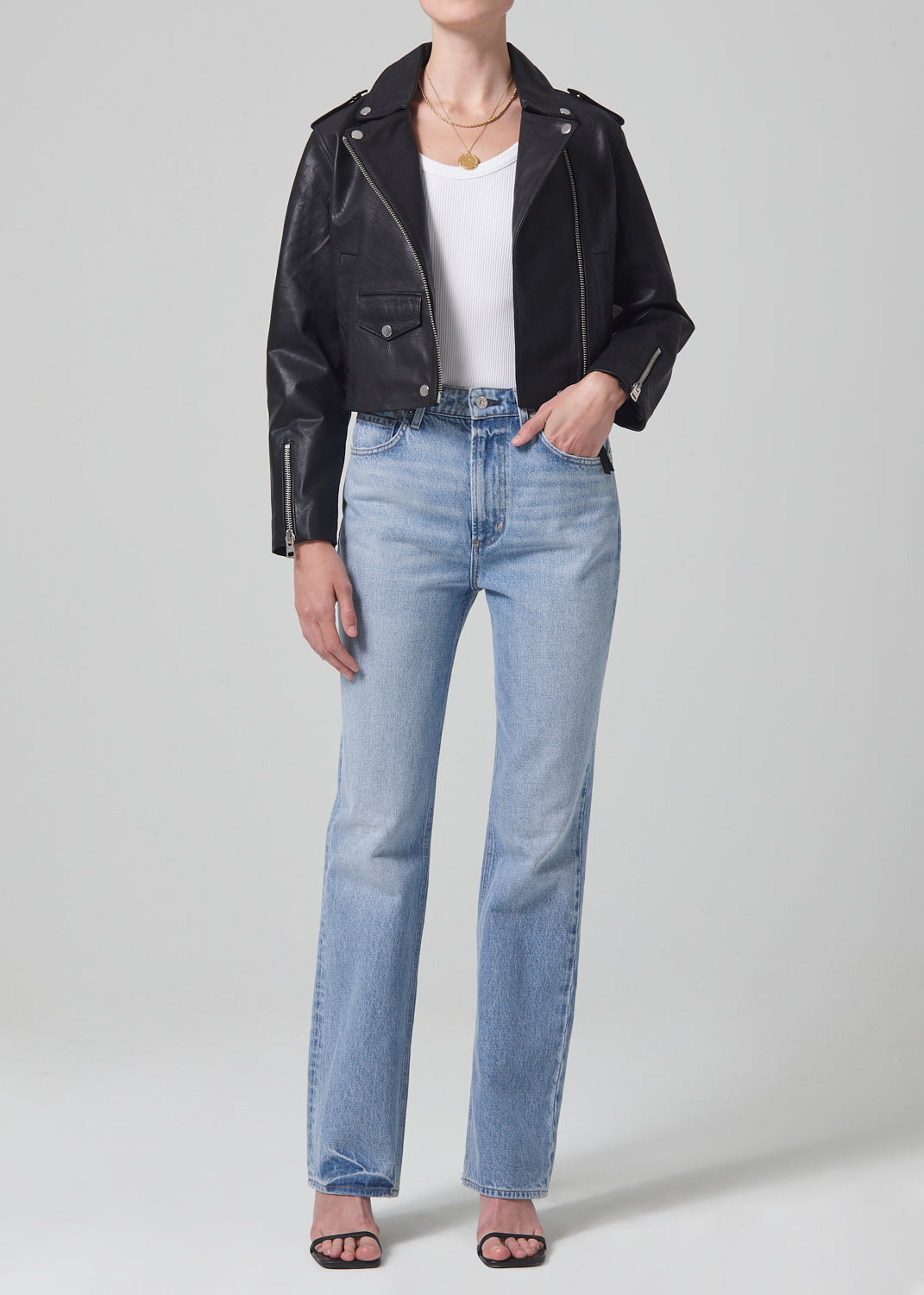 Aria Leather Biker in Black