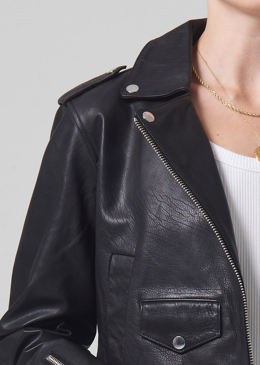 Aria Leather Biker in Black