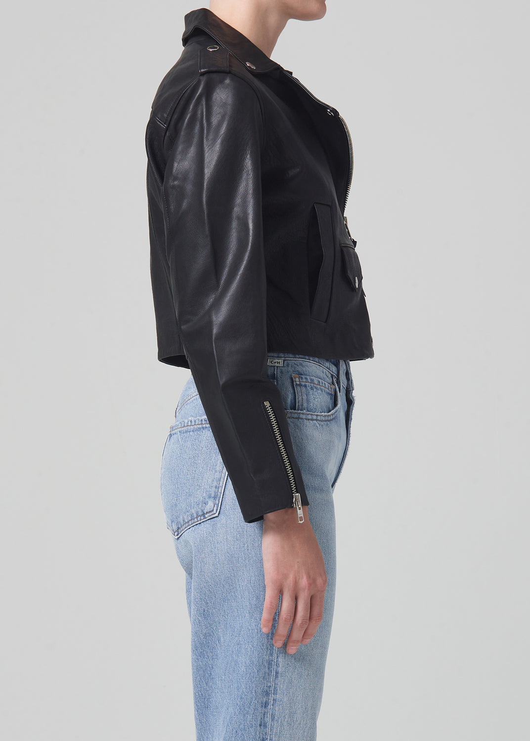 Aria Leather Biker in Black