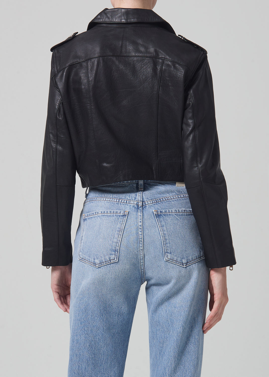 Aria Leather Biker in Black