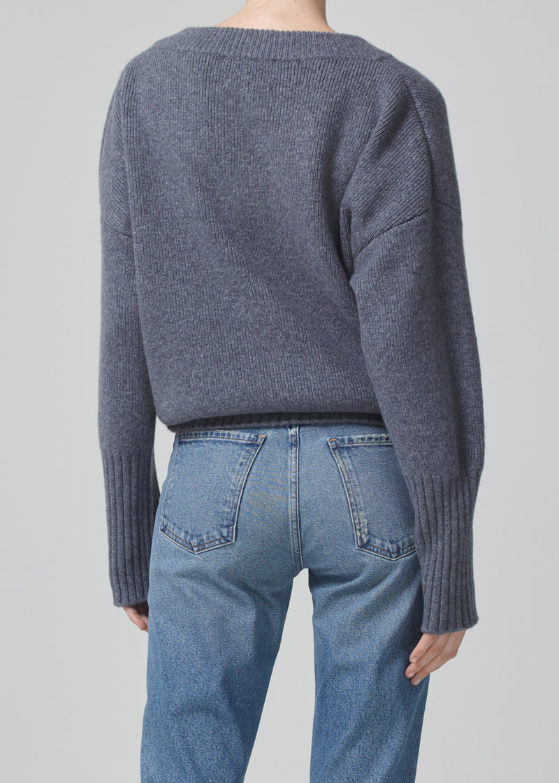 Ana V-Neck Sweater in Heather back