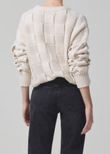 Basket Weave Crewneck Sweater in Cream Top back