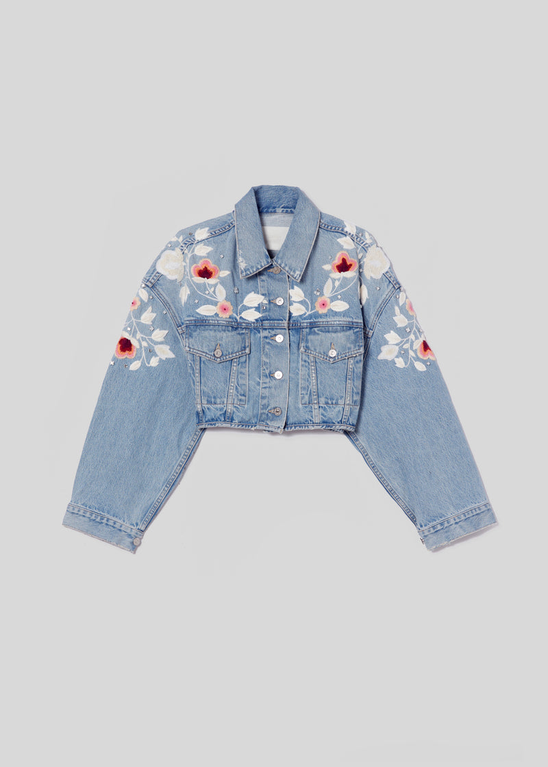 Lena Embroidered Cropped Jacket in Tulip