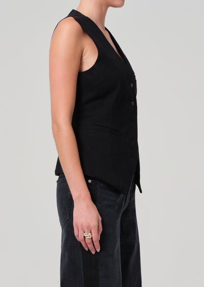 Jasmin Long Vest in Black side