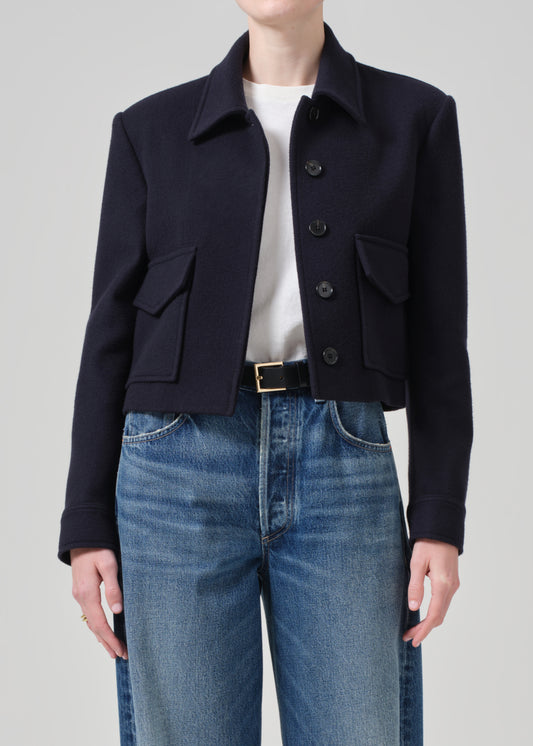 Corina Cropped Boxy Jacket in Navy front