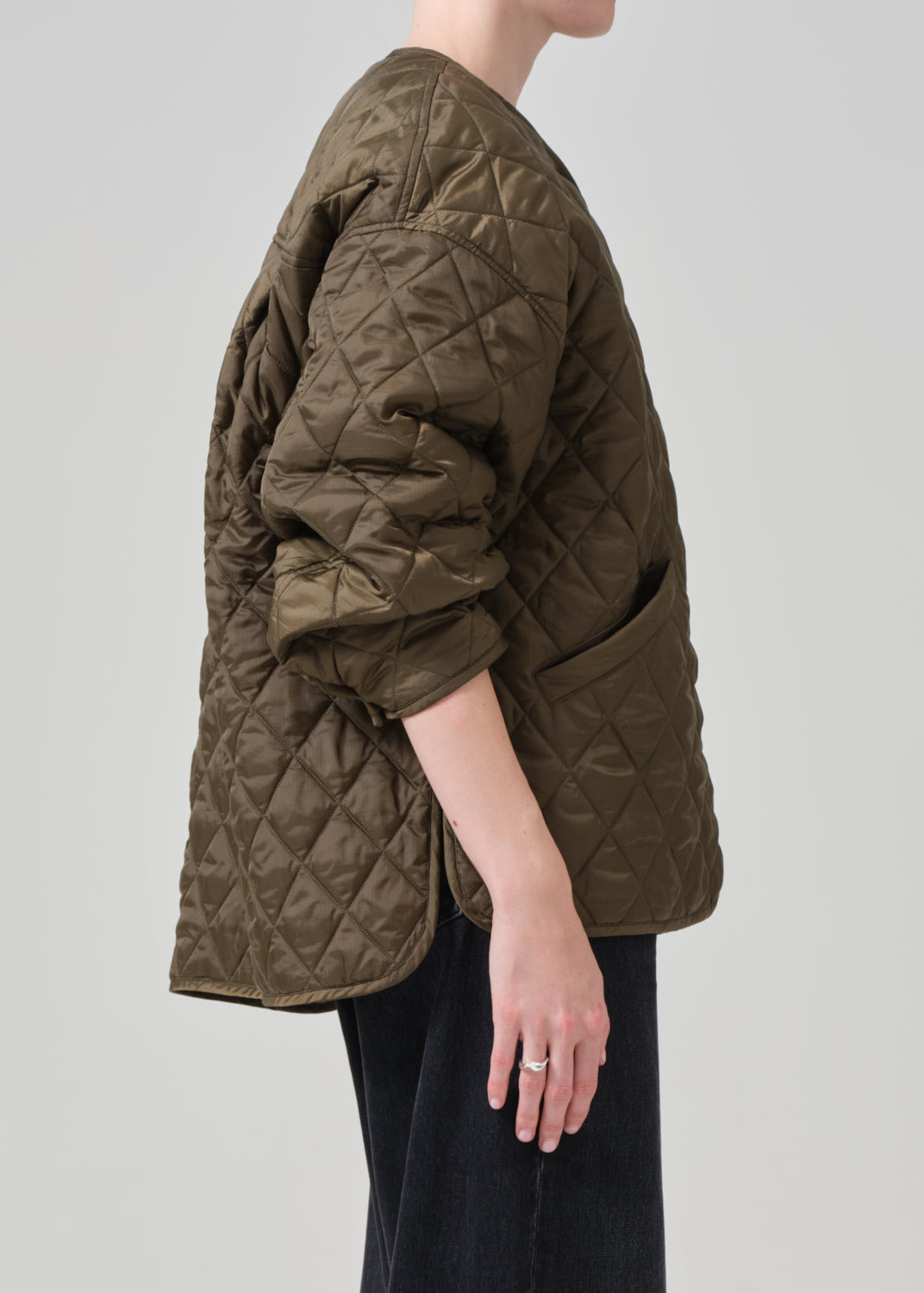 Huntleigh Quilted Coat in Army side