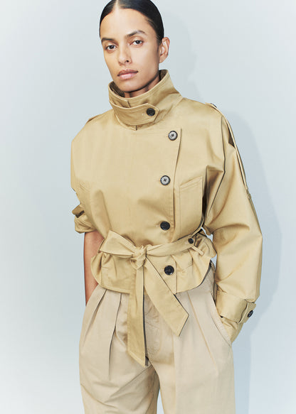 Kiernen Cropped Barn Jacket in British Tan styled on model