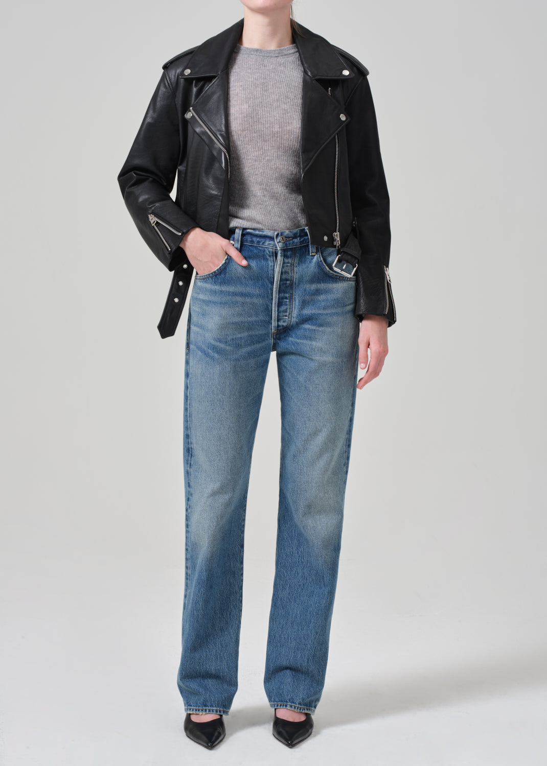 Kindra Cropped Moto Jacket in Black front