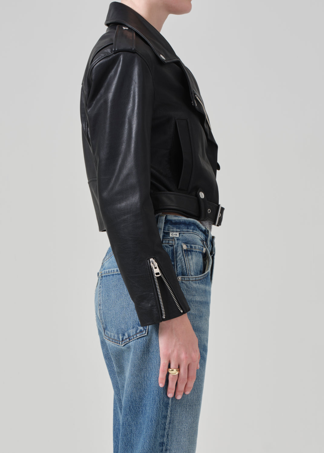 Cropped moto jacket black best sale