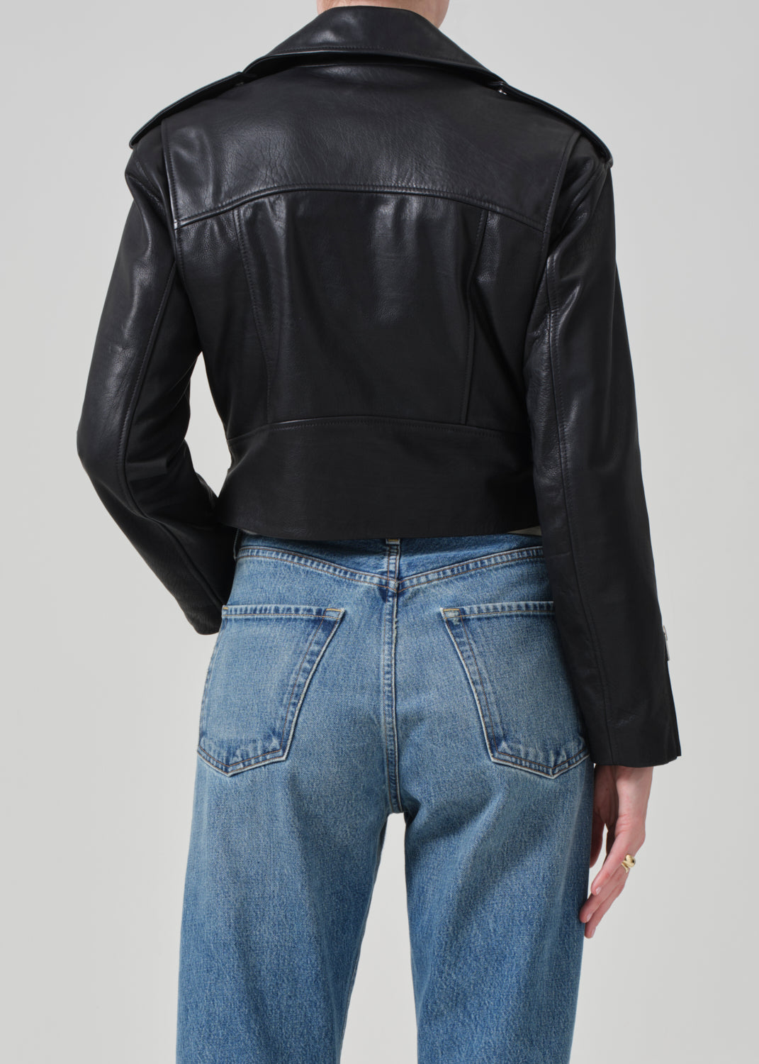 Kindra Cropped Moto Jacket in Black back