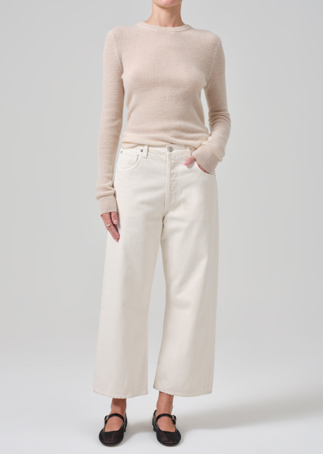 Alessia Crewneck Sweater in Cream full front