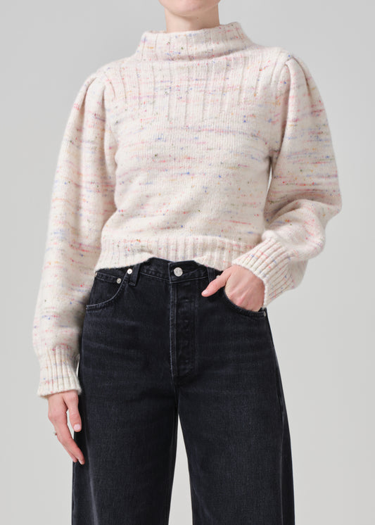 Claudia Turtleneck Puff Sleeve in Confetti Marl front