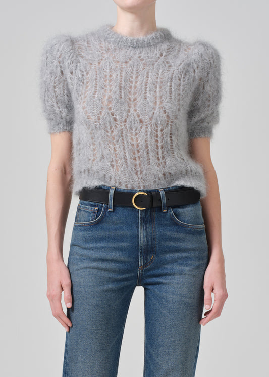 Odette Puff Sleeve Sweater in Heather Grey front