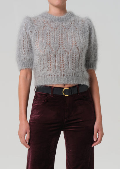 Odette Puff Sleeve Sweater in Heather Grey