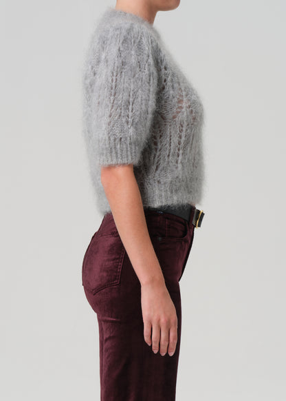 Odette Puff Sleeve Sweater in Heather Grey