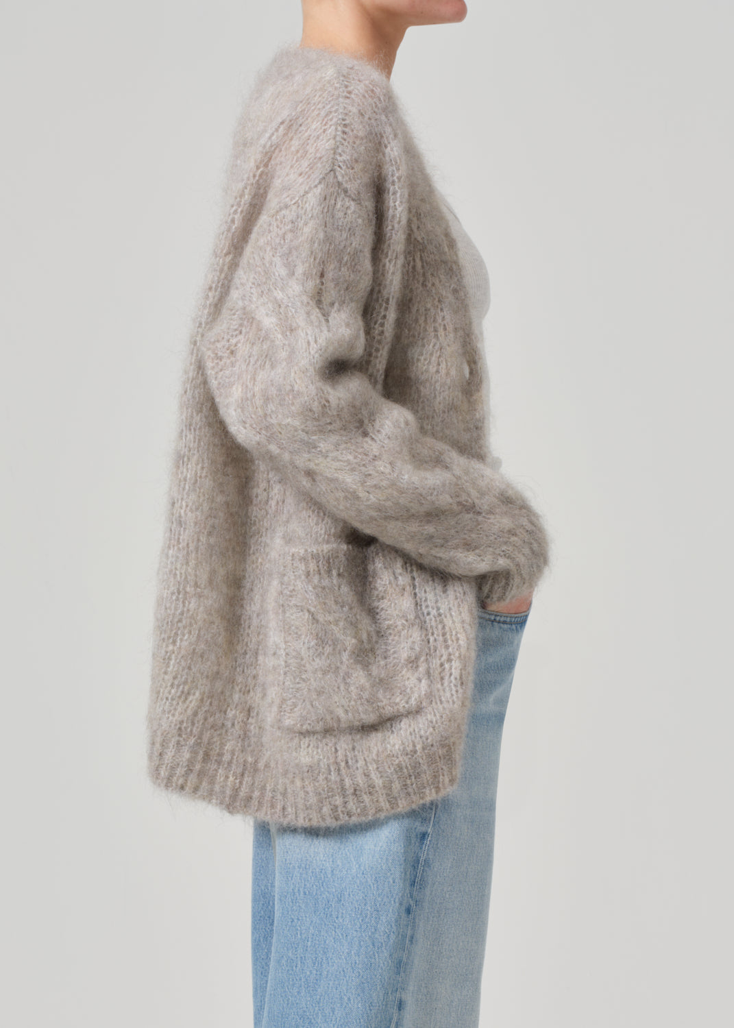 Padma Cable Cardigan in Oatmeal Grey side