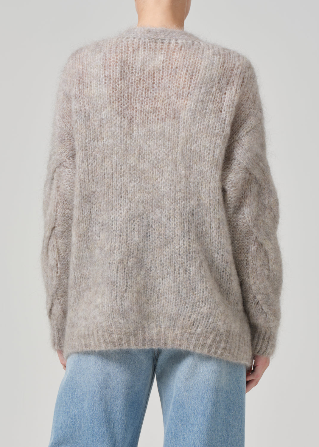 Padma Cable Cardigan in Oatmeal Grey back