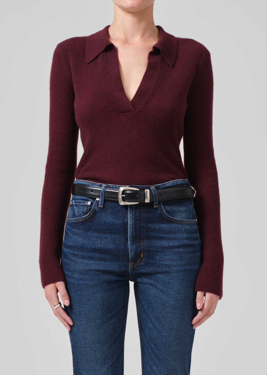 Simone Polo Sweater in Burgundy front