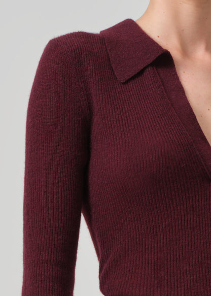 Simone Polo Sweater in Burgundy detail