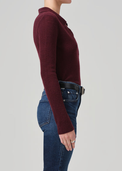 Simone Polo Sweater in Burgundy side