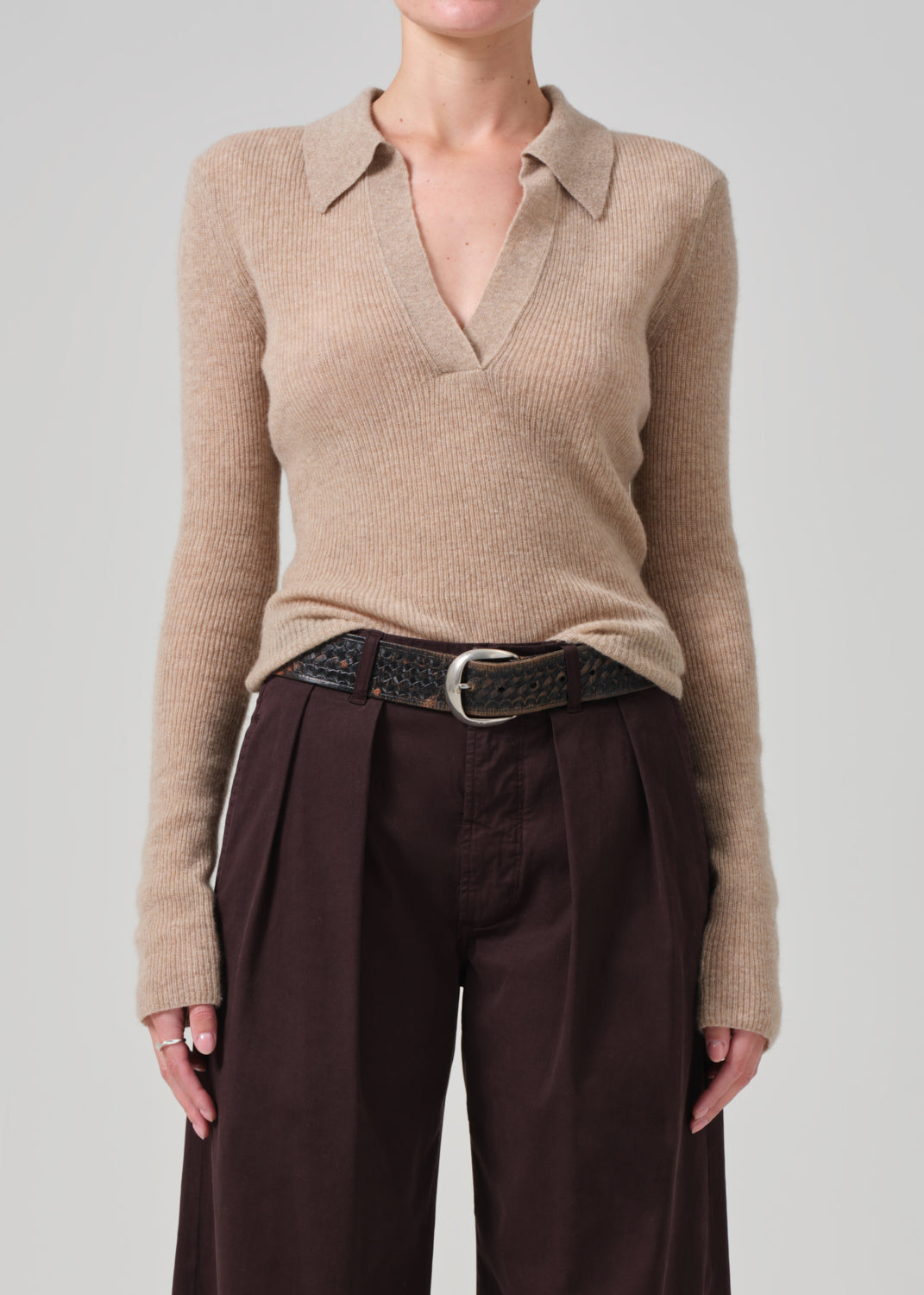 Simone Polo Sweater in Fawn front