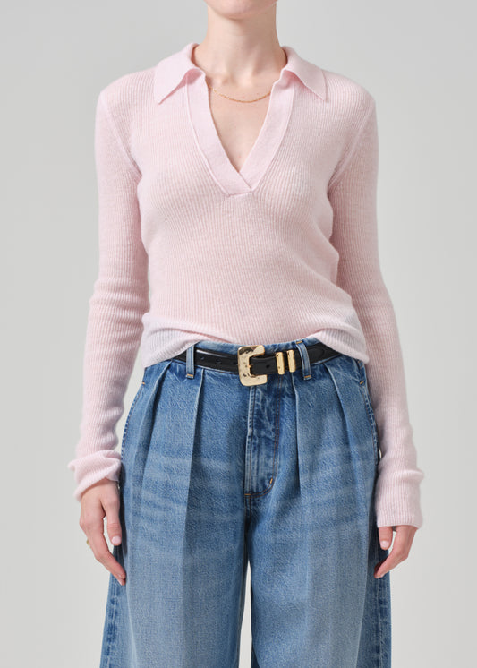 Simone Polo Sweater in Slipper Pink front