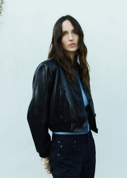 Lola Bomber Recycled Leather in Black