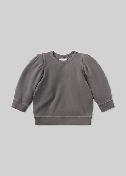 Pleated Short Sleeve Crew in Dark Grey flat