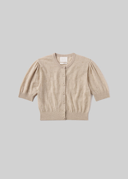 Raina Pointelle Cardigan in Oatmeal flat